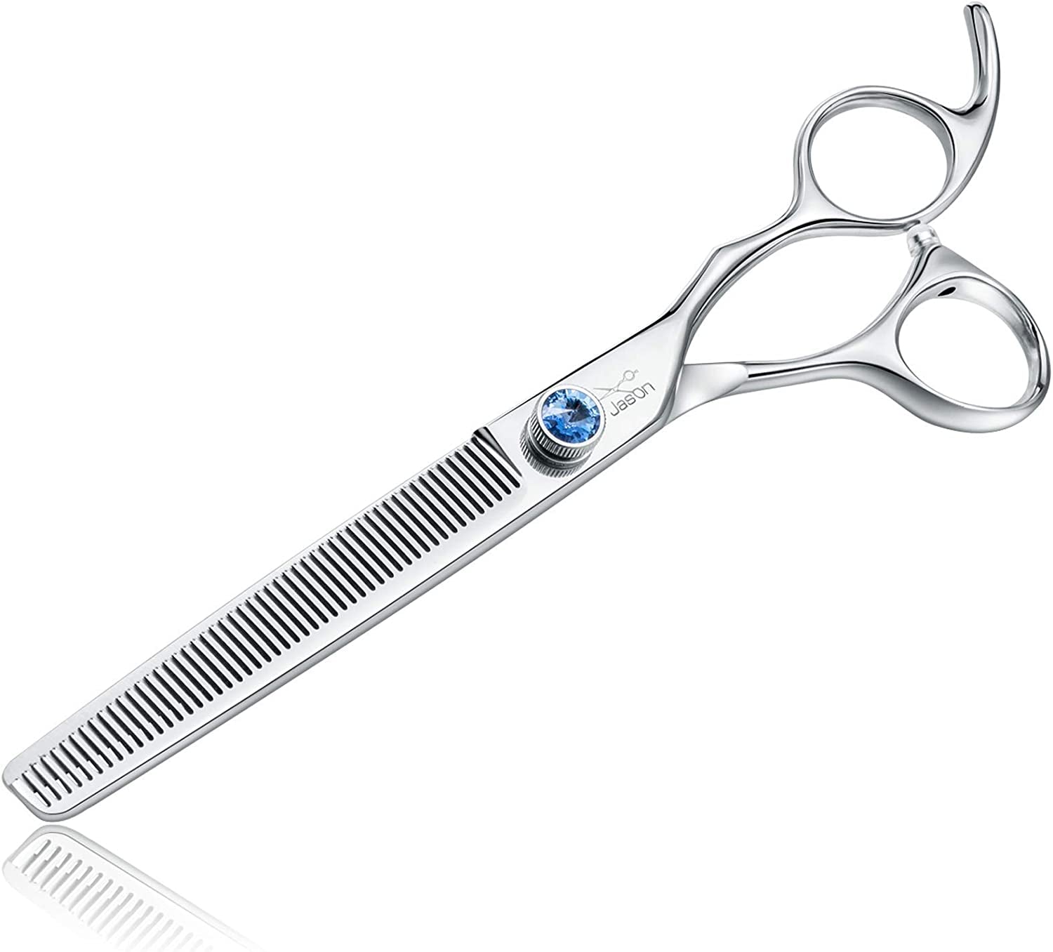 JASON 7" 50 Teeth Thinning Dog Grooming Blending Scissor, Ergonomic Pet Grooming Thinner Blender Shears Cat Trimming Texturizing Kit with Offset Handle and a Jewelled Screw, 30% Thinning Rate