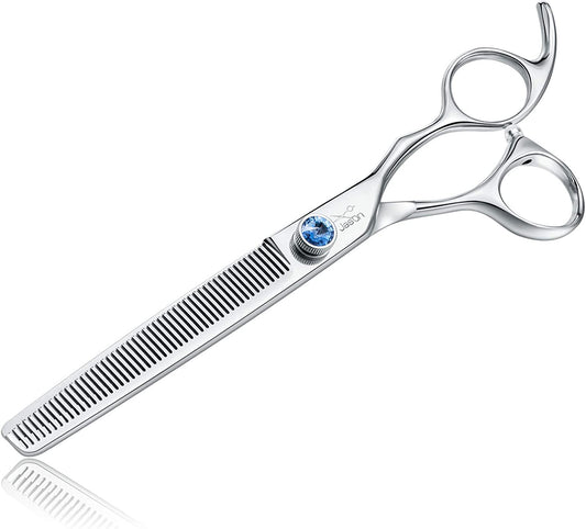 JASON 7" 50 Teeth Thinning Dog Grooming Blending Scissor, Ergonomic Pet Grooming Thinner Blender Shears Cat Trimming Texturizing Kit with Offset Handle and a Jewelled Screw, 30% Thinning Rate