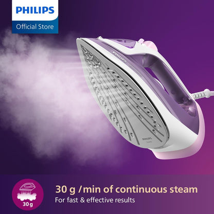 Perfect Care 3000 Series Steam Iron, 2000 W Power, 30 G/Min Continuous Steam, 140 G Steam Boost, 300 Ml Water Tank, Ceramic Soleplate, Purple (DST3010/39)