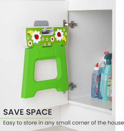 Vigar Compact Foldable Step Stool - Lightweight, Non-Slip Design for Adults up to 330 lbs - Cute Ladybug Top!