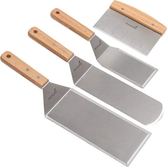 Premium Stainless Steel Teppanyaki Spatula Set - Perfect for Grilling, Flipping Pancakes, and Cooking on Cast Iron Griddles - BBQ Essential!