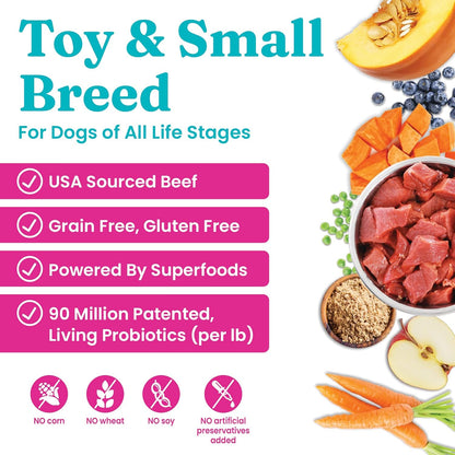 Solid Gold Toy & Small Breed Dry Dog Food Small Bites – Real Beef, Grain Free, Gluten Free, High Fiber Kibble with Probiotics for Gut Health & Digestion Support – Healthy Dog Food All Ages – 4LB