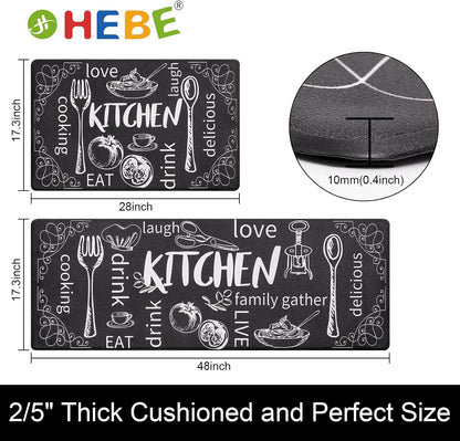 HEBE Kitchen Mats for Floor Set of 2 Thick anti Fatigue Mat for Cushioned, Waterproof Non-Slip Rugs Comfort Standing Chef Mat for Kitchen Sink, Laundry Room, Farmhouse Home Decor