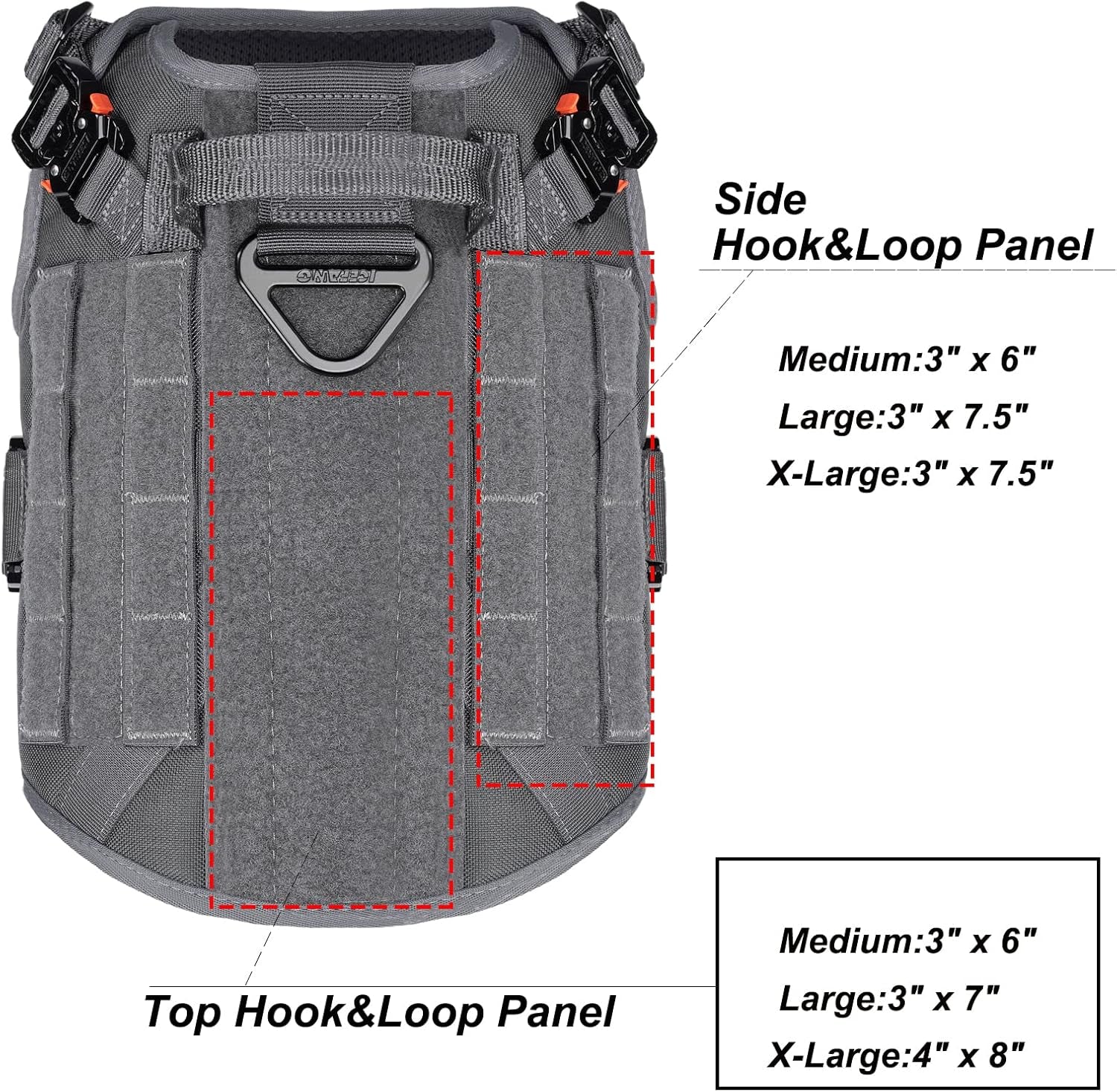 ICEFANG Tactical Dog Harness with 4X Metal Buckle,Working Dog MOLLE K9 Vest with Handle,No Pulling Front Clip,Adjustable Pet Harness for Meduim Dogs (M (25"-31" Chest), Grey)