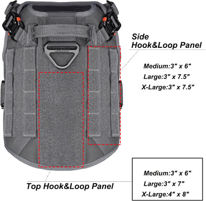 ICEFANG Tactical Dog Harness with 4X Metal Buckle,Working Dog MOLLE K9 Vest with Handle,No Pulling Front Clip,Adjustable Pet Harness for Meduim Dogs (M (25"-31" Chest), Grey)