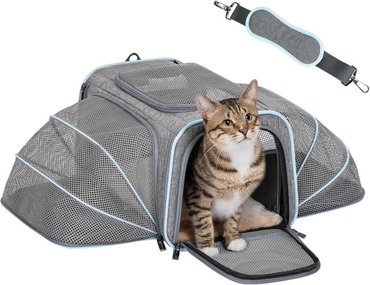 Petsfit Expandable Small Cat Carriers Dog Carrier, Airline Approved Soft-Sided Portable Washable Pet Travel Carrier with Two Extension up to 9LB