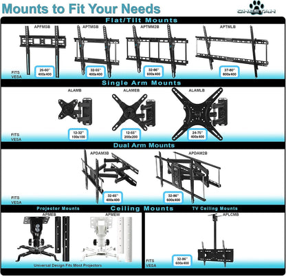 Cheetah Ultra Slim Tilt TV Mount for 32-86 Inch TVs, Supports 165Lbs, Includes 10Ft HDMI Cable, Fits 16-24" Studs, Adjustable 15° Tilt, Max VESA 600x400mm