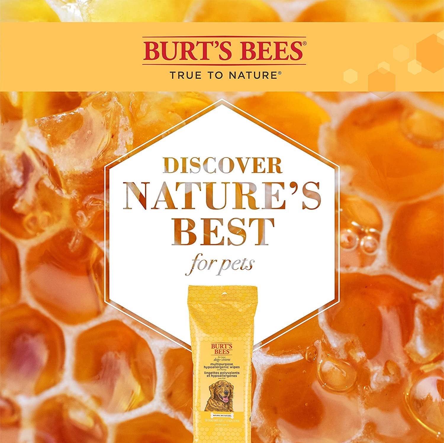 Burt'S Bees for Pets Multipurpose Dog Wipes with Honey, 98% Natural Origin Formulas, Hypoallergenic Dogs Wipe, Canine Cleaning Sheets for Paws and Butt, 3 Pk, 50Ct