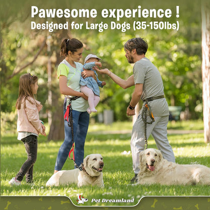 Pet Dreamland Exquisite Handsfree Dog Leash for Large Dogs. Ultimate Comfort & Freedom for Walking and Hiking. Premium Quality, Durable & Versatile Waist Belt. Your Dog Will Love This Running Leash.