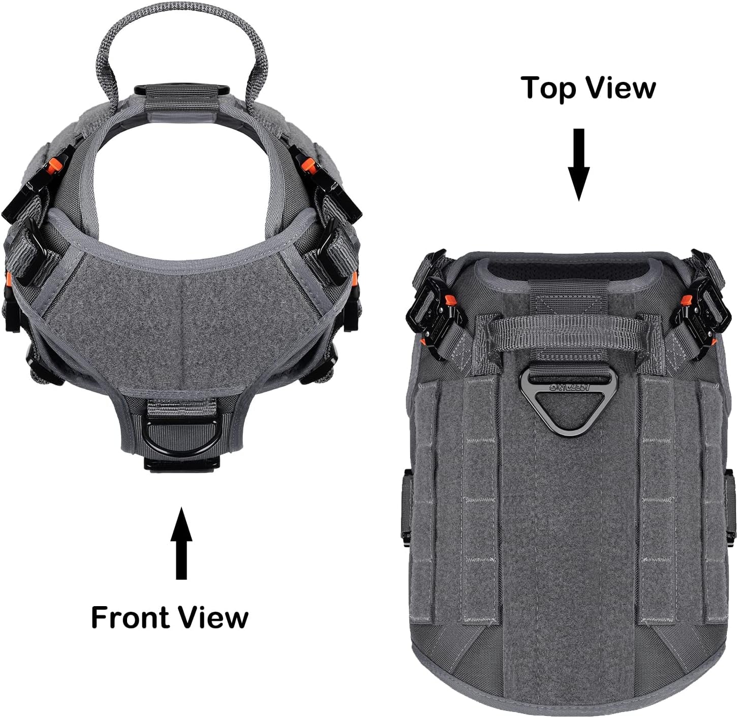 ICEFANG Tactical Dog Harness with 4X Metal Buckle,Working Dog MOLLE K9 Vest with Handle,No Pulling Front Clip,Adjustable Pet Harness for Meduim Dogs (M (25"-31" Chest), Grey)