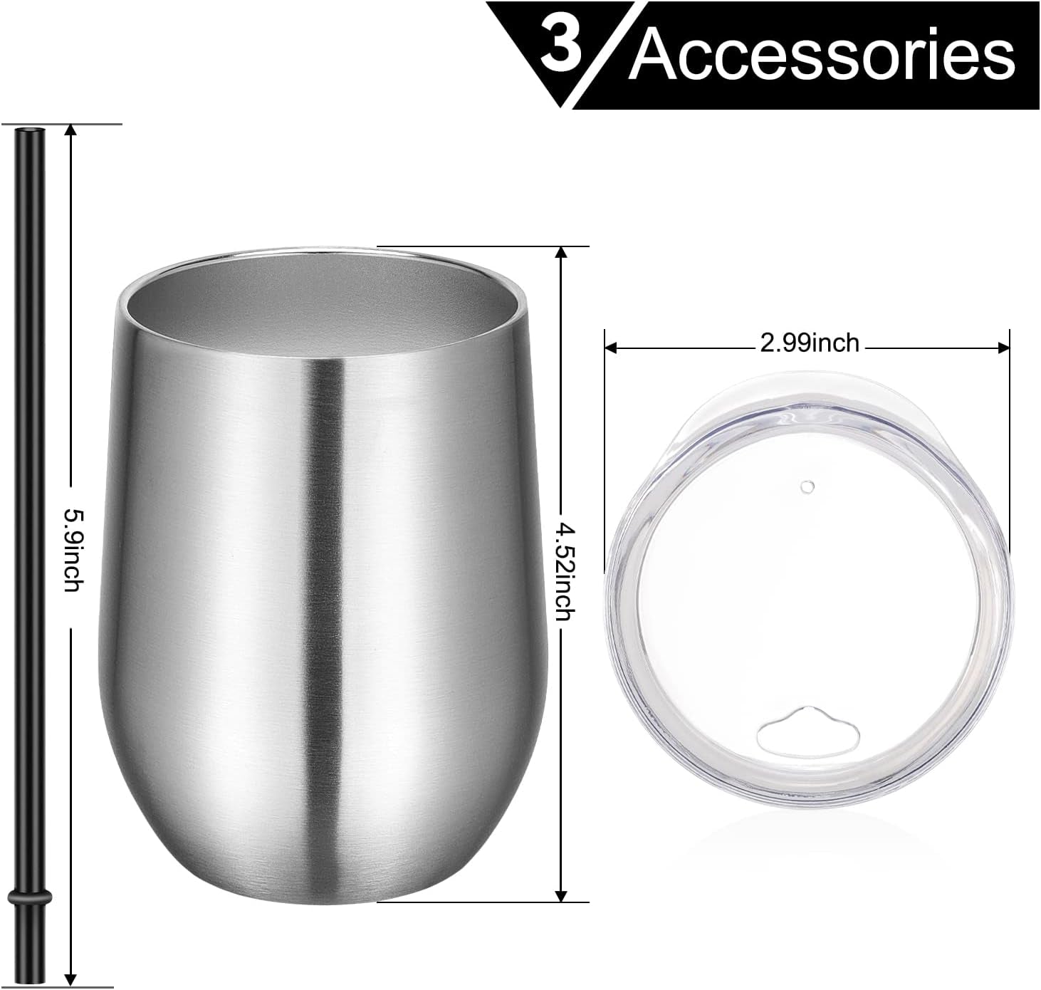 VEGOND 12-Pack Stainless Steel Wine Tumblers - 12oz Double Wall Insulated Cups with Lids & Straws for Hot & Cold Drinks