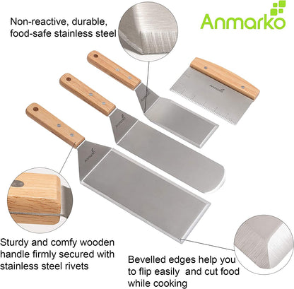 Premium Stainless Steel Teppanyaki Spatula Set - Perfect for Grilling, Flipping Pancakes, and Cooking on Cast Iron Griddles - BBQ Essential!