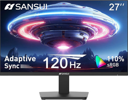 SANSUI 27" FHD 1080P 120Hz Frameless Monitor with HDMI & DP Ports, Freesync & HDR - Adjustable Tilt for Home & Office (ES-27F2, HDMI Cable Included)