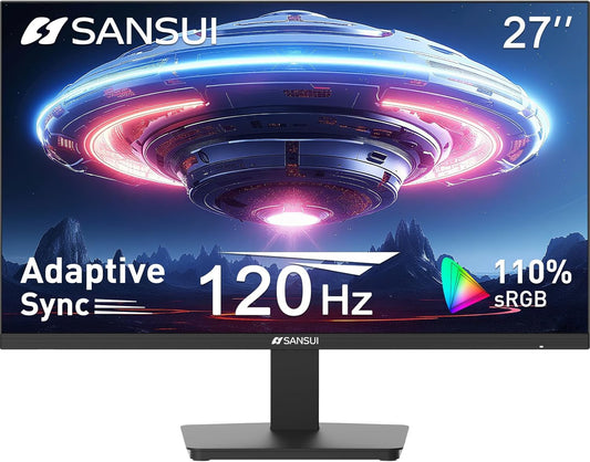 SANSUI 27" FHD 1080P 120Hz Frameless Monitor with HDMI & DP Ports, Freesync & HDR - Adjustable Tilt for Home & Office (ES-27F2, HDMI Cable Included)