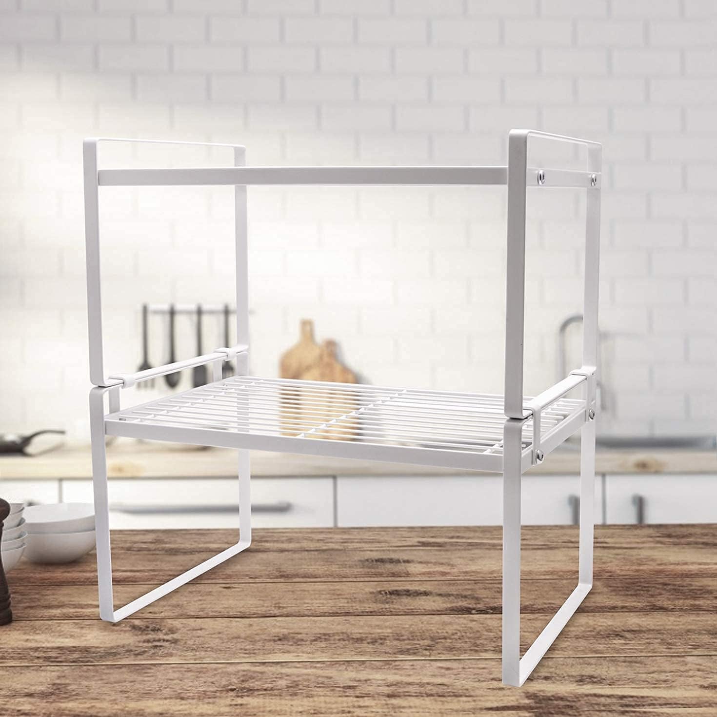 2-Pack Stackable Steel Frame Shelf Organizer - Space-Saving Storage Solution for Kitchen, Bathroom, Office & More - Rust Resistant & Non-Slip White Design