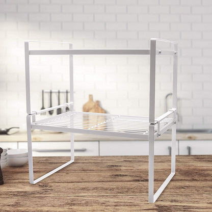 2-Pack Stackable Steel Frame Shelf Organizer - Space-Saving Storage Solution for Kitchen, Bathroom, Office & More - Rust Resistant & Non-Slip White Design