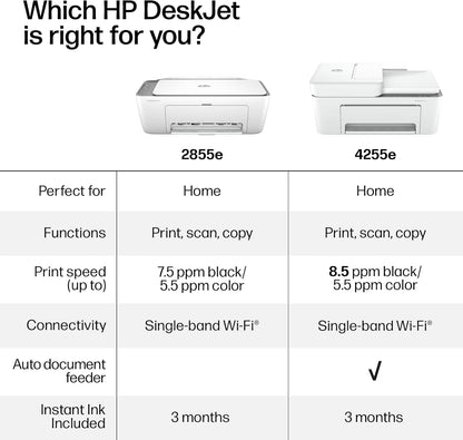 HP Deskjet 2855E Wireless All-In-One Printer with Scanner and Copier - Ideal for Home Use, Includes 3-Month Instant Ink Trial, AI-Enabled Technology