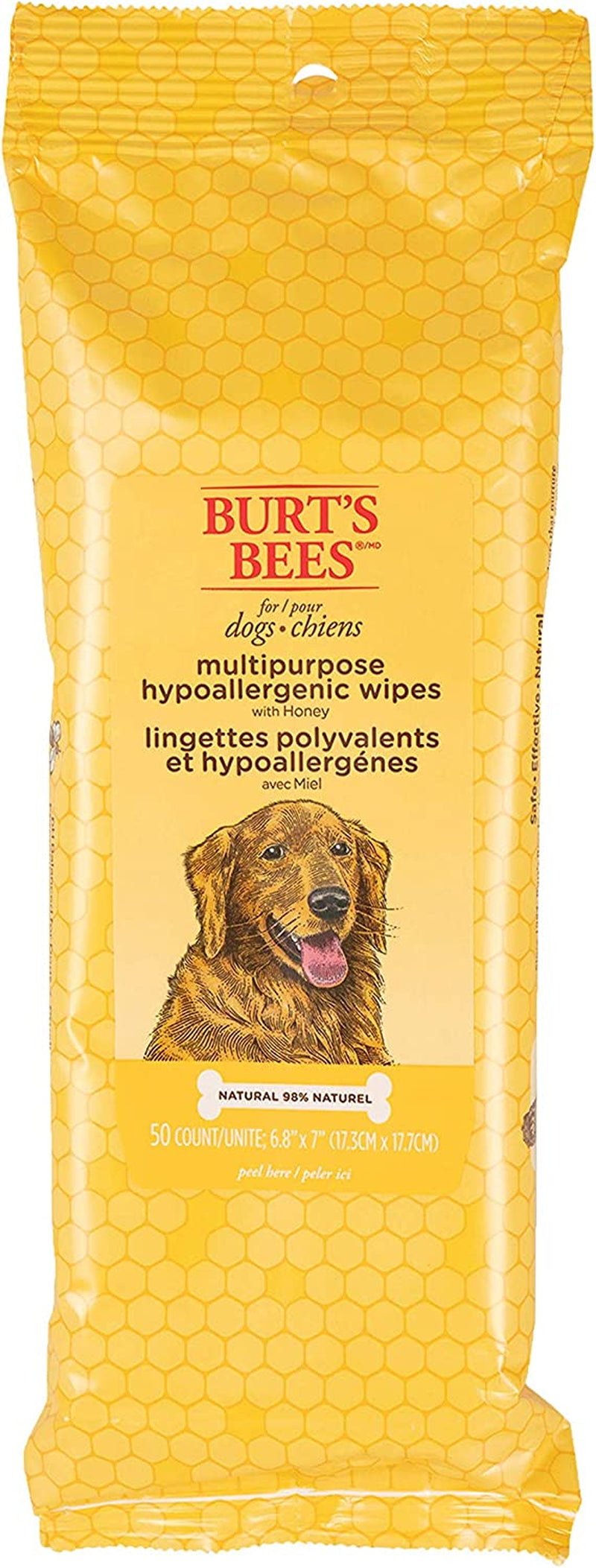 Burt'S Bees for Pets Multipurpose Dog Wipes with Honey, 98% Natural Origin Formulas, Hypoallergenic Dogs Wipe, Canine Cleaning Sheets for Paws and Butt, 3 Pk, 50Ct