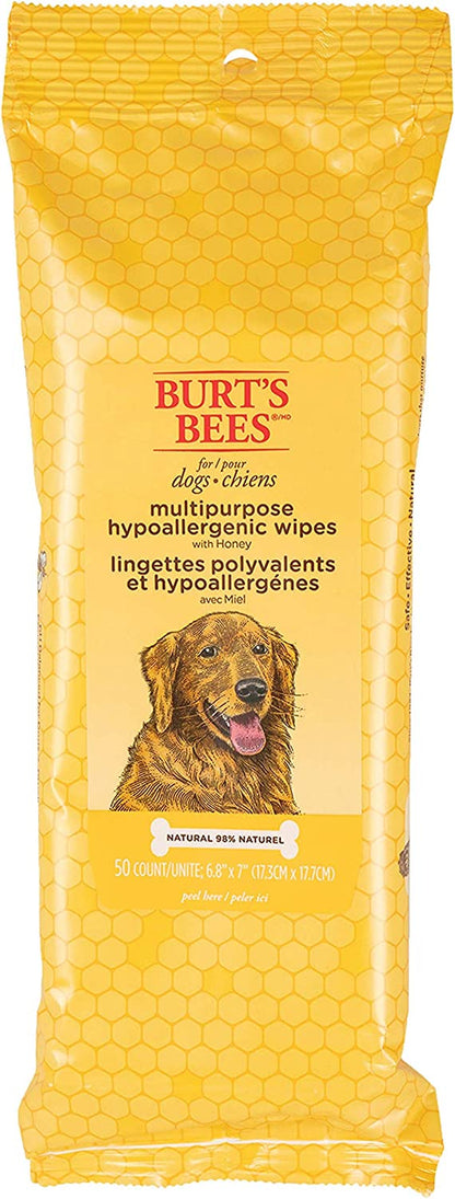 Burt'S Bees for Pets Multipurpose Dog Wipes with Honey, 98% Natural Origin Formulas, Hypoallergenic Dogs Wipe, Canine Cleaning Sheets for Paws and Butt, 3 Pk, 50Ct