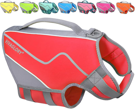 VIVAGLORY Neoprene Dog Life Vest, Dog Life Jacket for Swimming & Boating, Lightweight & Buoyancy for Puppy Doggy, Swimming Vest with Handle, M, Red