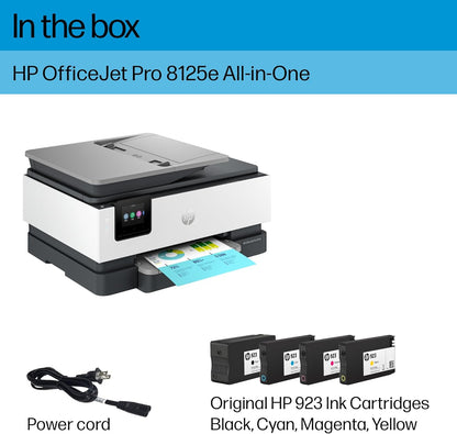 HP Officejet Pro 8125E Wireless All-In-One Color Inkjet Printer - Ideal for Home Office, Print, Scan, Copy, ADF, Duplex Printing, Includes 3-Month Instant Ink Trial, AI-Enabled