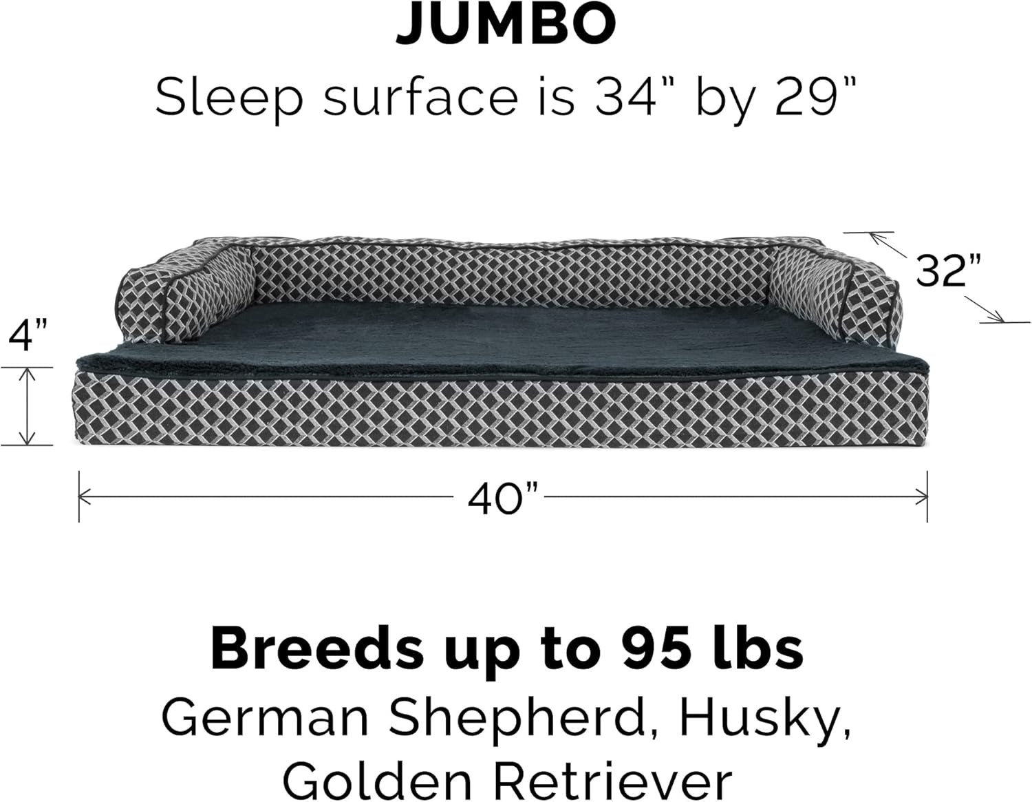 Furhaven Replacement Dog Bed Cover Comfy Couch Plush & Décor Sofa-Style, Machine Washable - Diamond Gray, Jumbo (X-Large)