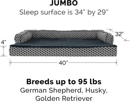 Furhaven Replacement Dog Bed Cover Comfy Couch Plush & Décor Sofa-Style, Machine Washable - Diamond Gray, Jumbo (X-Large)