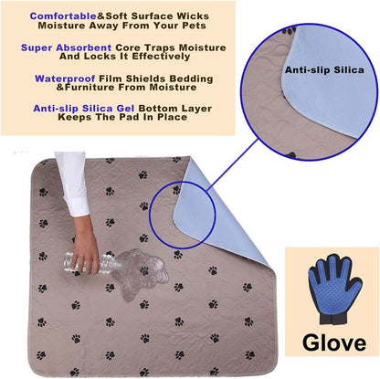 Sincopet Washable Dog Pee Pads with Puppy Grooming Gloves,Puppy Pads,Reusable Pet Training Pads,Large ,Waterproof Pet Pads for Dog Bed Mat,Super Absorbing Whelping Pads,41X41 Inch (Pack of 2)