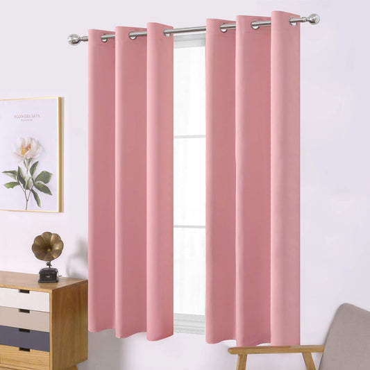 Luxurious Baby Pink Blackout Curtains - Set of 2 Grommet Panels (42" x 63") for a Cozy Bedroom Retreat
