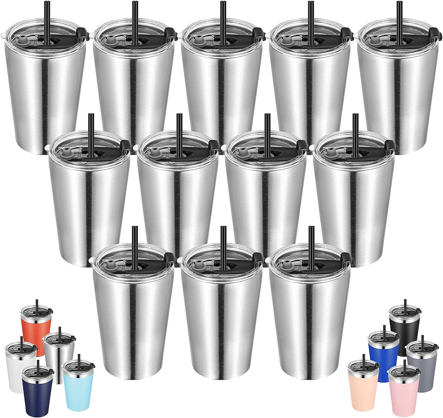 VEGOND 12-Pack 12Oz Stainless Steel Vacuum Insulated Travel Tumblers with Lids and Straws - Durable, Reusable, Perfect for On-the-Go!