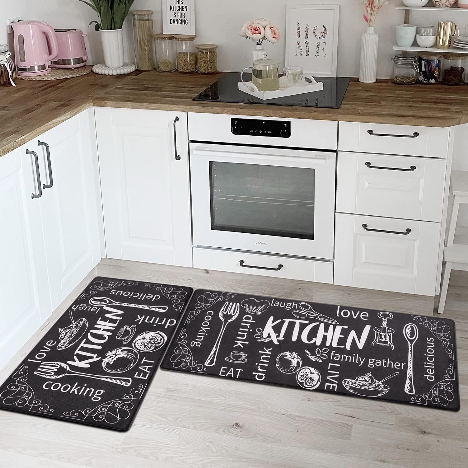 HEBE Kitchen Mats for Floor Set of 2 Thick anti Fatigue Mat for Cushioned, Waterproof Non-Slip Rugs Comfort Standing Chef Mat for Kitchen Sink, Laundry Room, Farmhouse Home Decor