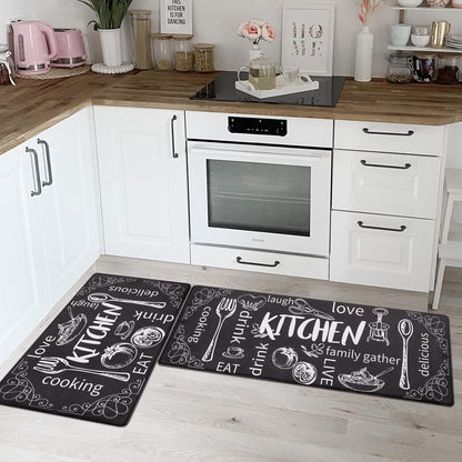HEBE Kitchen Mats for Floor Set of 2 Thick anti Fatigue Mat for Cushioned, Waterproof Non-Slip Rugs Comfort Standing Chef Mat for Kitchen Sink, Laundry Room, Farmhouse Home Decor