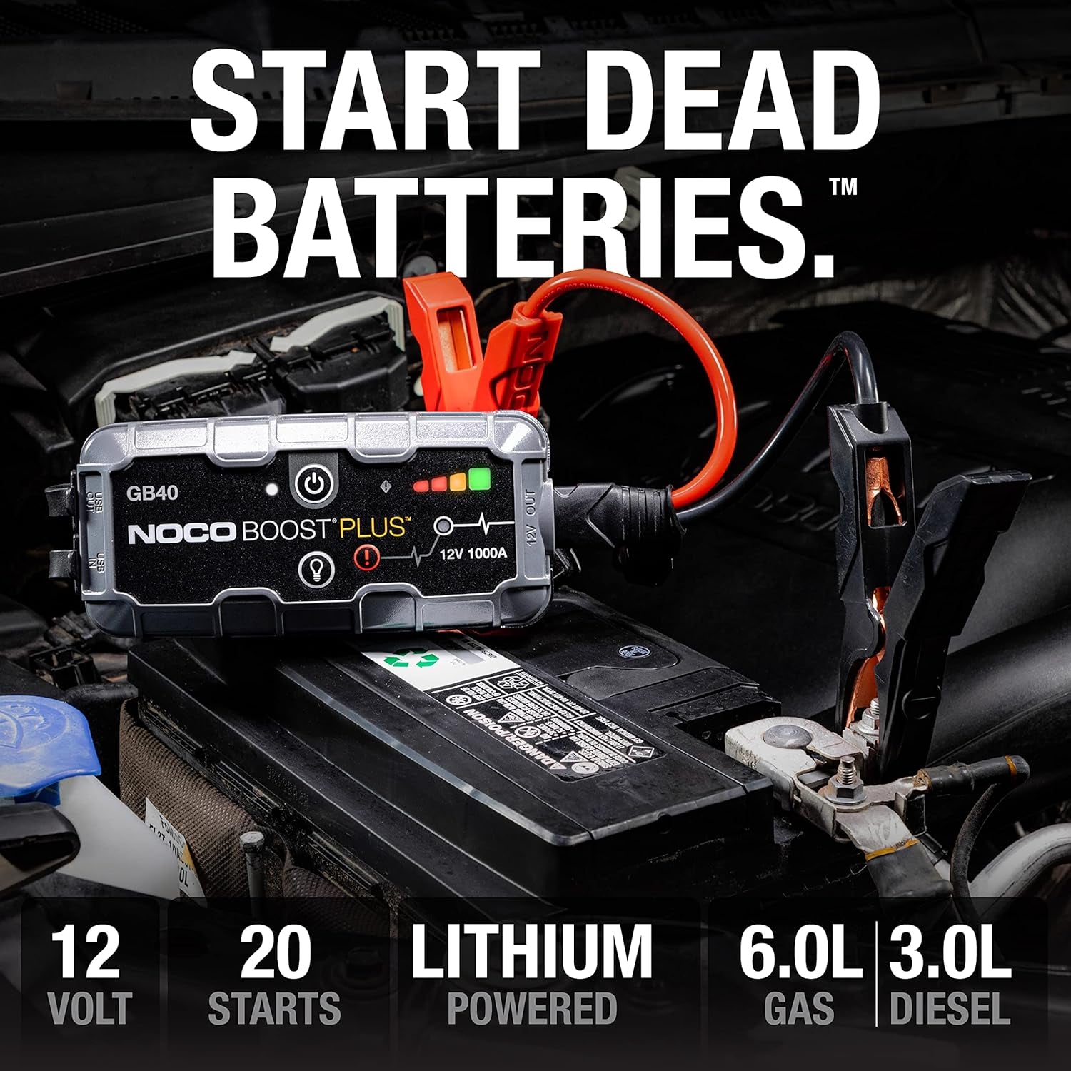 NOCO Boost GB40 - 1000A Ultra-Safe Portable Jump Starter & Power Bank for Gas & Diesel Engines
