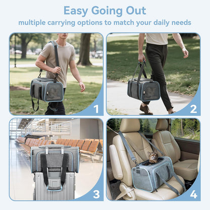 Petsfit Expandable Small Cat Carriers Dog Carrier, Airline Approved Soft-Sided Portable Washable Pet Travel Carrier with Two Extension up to 9LB