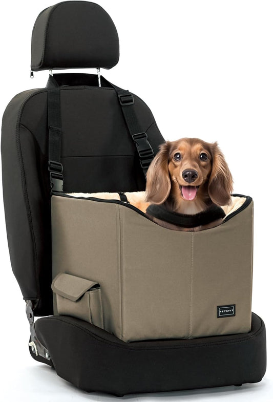 Petsfit Dog/Cat Booster Seat with Pockets, Small Dog Car Seat for Cars, Trucks and Suvs (Small, Dark Brown)