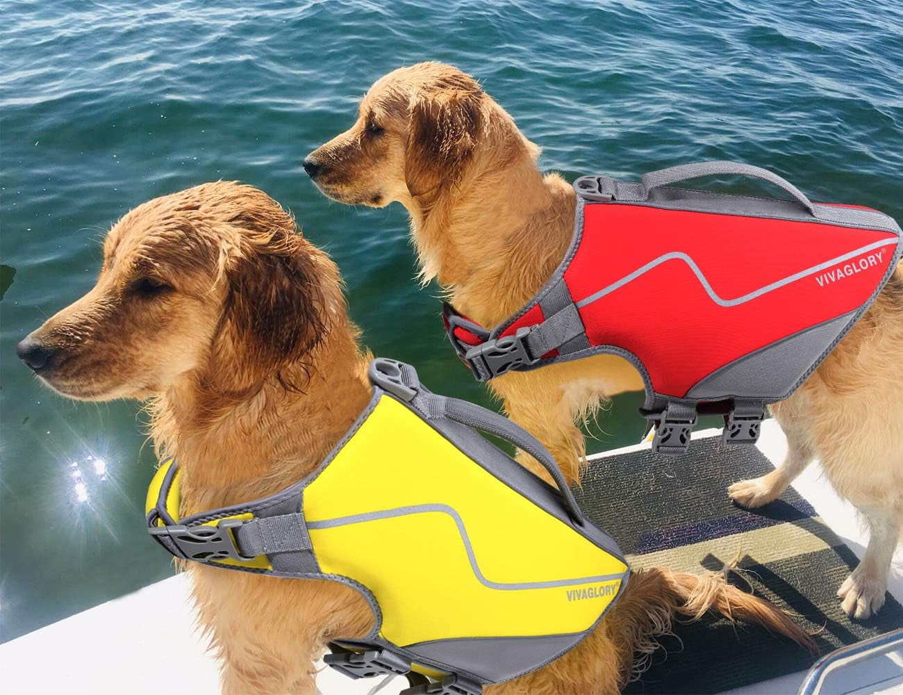 VIVAGLORY Neoprene Dog Life Vest, Dog Life Jacket for Swimming & Boating, Lightweight & Buoyancy for Puppy Doggy, Swimming Vest with Handle, M, Red