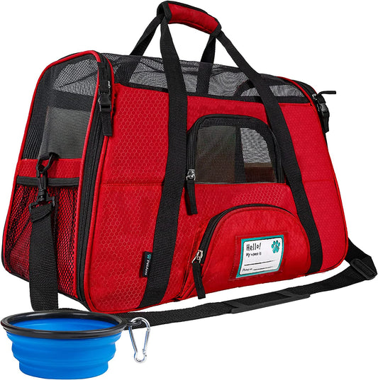 Petami Airline Approved Pet Carrier for Cat, Soft Sided Dog Carrier for Small Dogs, Cat Travel Supplies Accessories for Indoor Cats, Ventilated Pet Carrying Bag Medium Large Kitten Puppy, Small Red